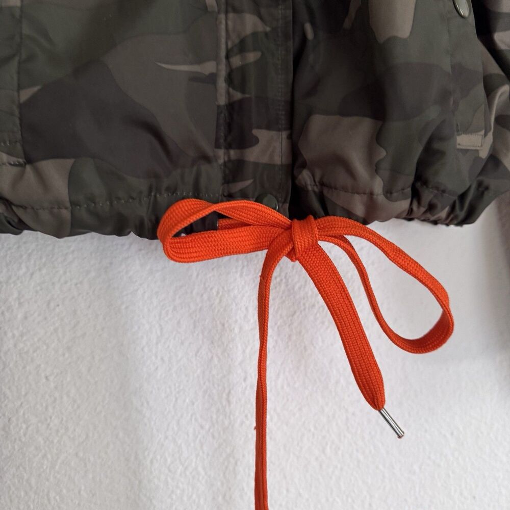 Women’s Camouflage Camo Jacket New Look supreme Sz L  Orange Straps Gray Hood - Picture 3 of 12